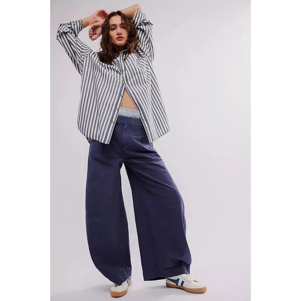 Free People Tegan Washed Barrel Trousers Pants Pleated Solid Cotton S 288469